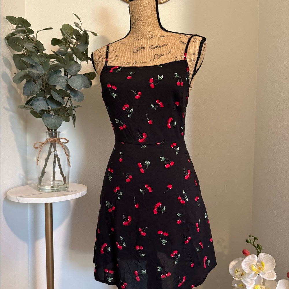 Cherry Print Black Dress